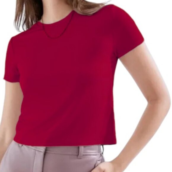 Babaton fuchsia short sleeve crew neck tee size M - Picture 1 of 4